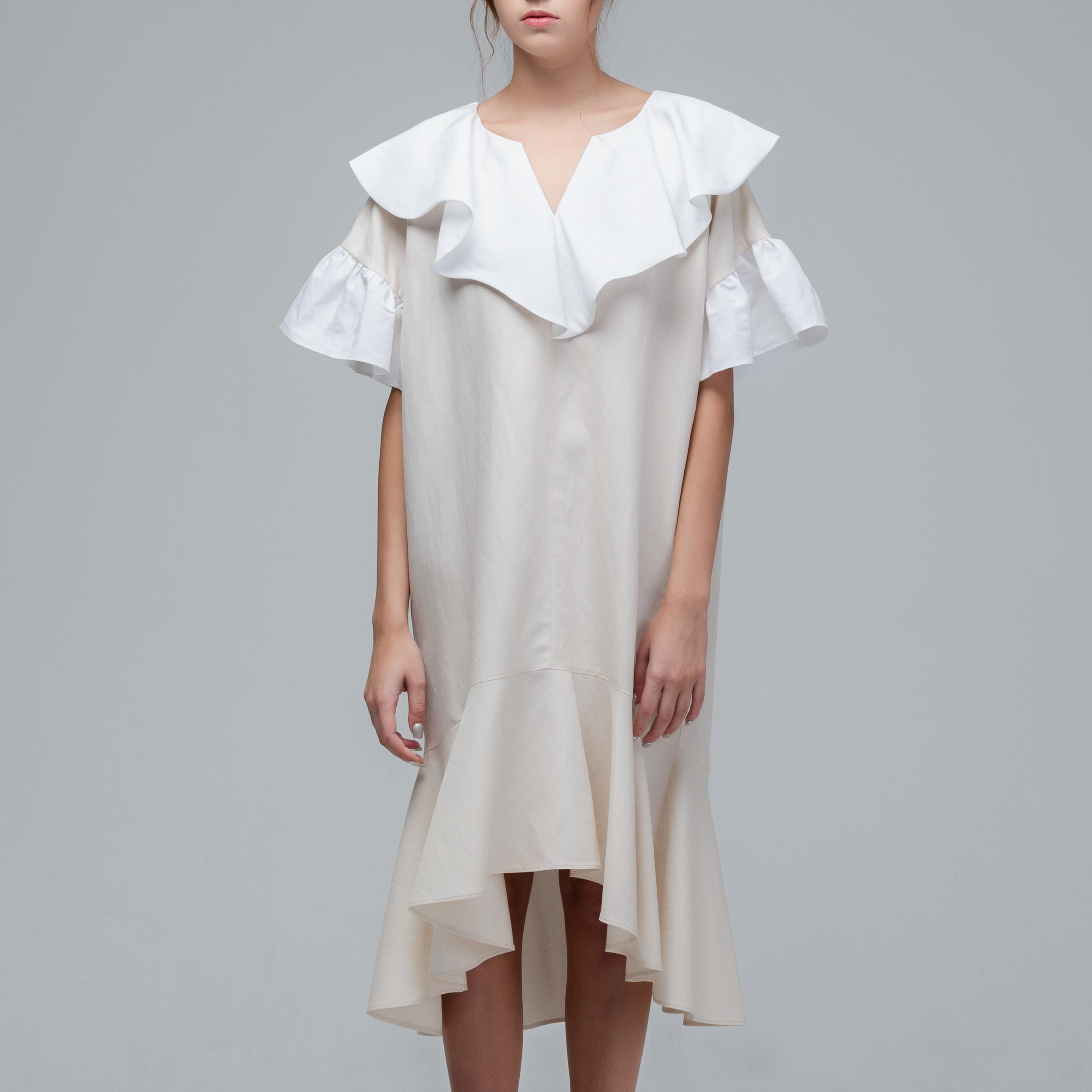 [Coett] White Ruffle Dress_BEIGE