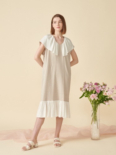 [코엣] 린넨 화이트 러플 드레스 Coett Linen White Ruffle Dress