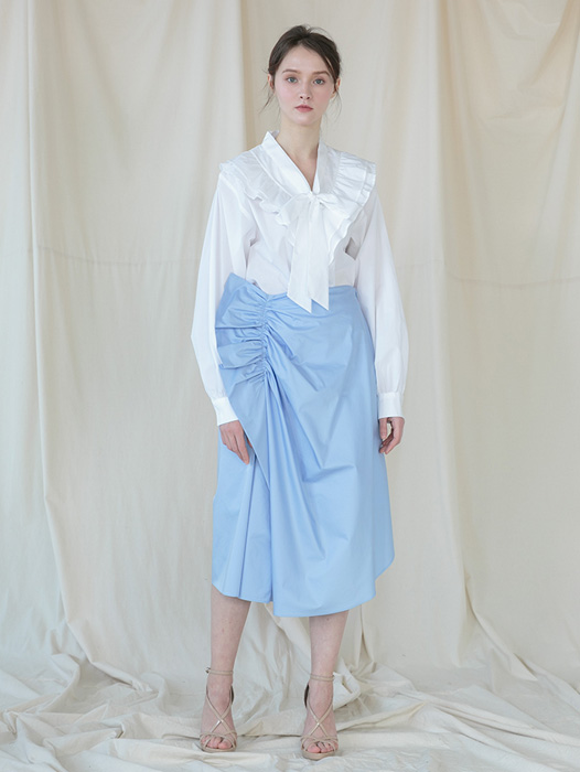 [Coett] Ruffle Shirring Skirt_SKY BLUE