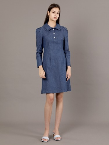[Coett] Denim Jewel Button Dress_BLUE