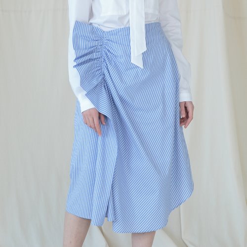 [Coett] Ruffle Shirring Skirt_STRIPE