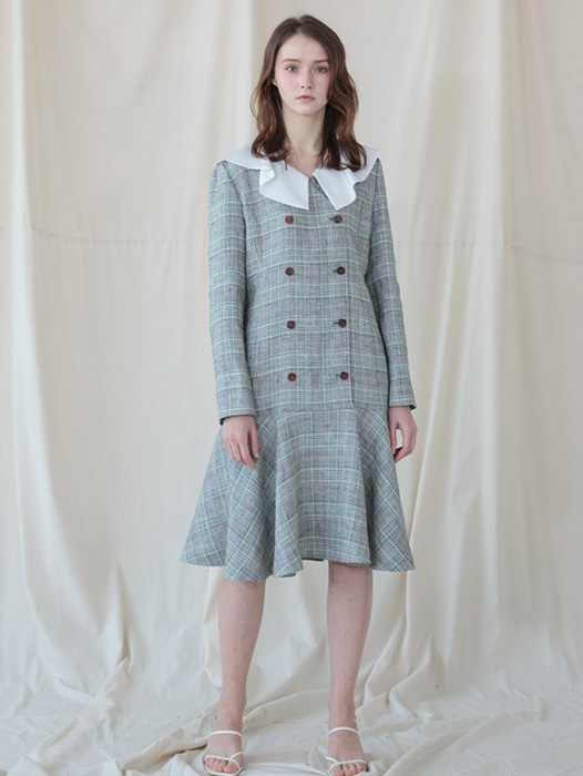 [Coett] Linen Check dress_GREEN